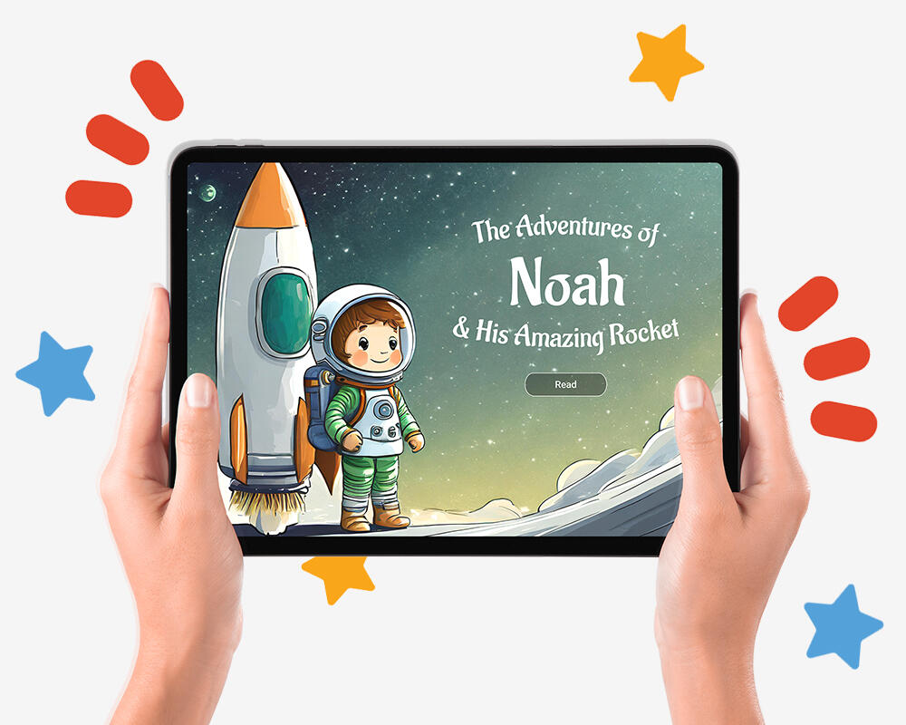 A personalised online book about a boy named Noah, adventuring into space on a rocket.